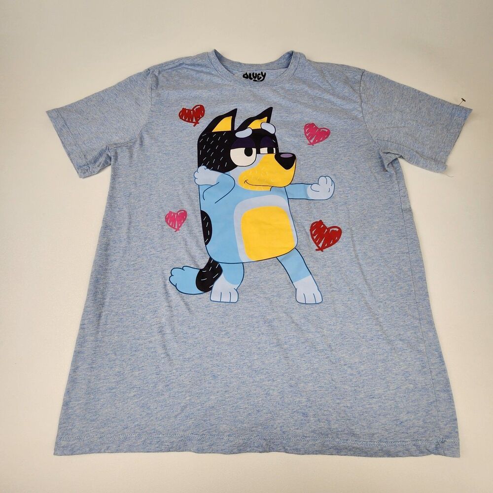 Bluey Hearts Graphic T Shirt Light Blue Short Sleeve Women's Large BBC